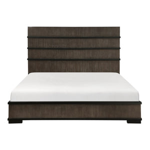 English Elm Queen Bedroom Set Oak Veneer Industrial Frame with LED Headboard and Two Nightstands B011S06822