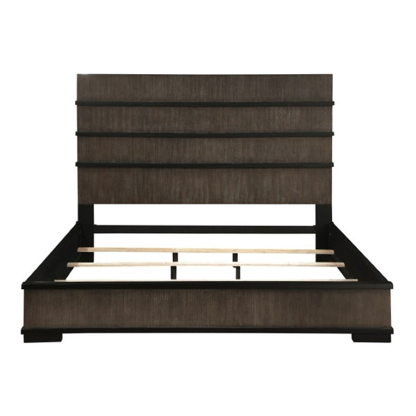 English Elm Queen Bedroom Set Oak Veneer Industrial Frame with LED Headboard and Two Nightstands B011S06822