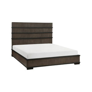 English Elm Queen Bedroom Set Oak Veneer Industrial Frame with LED Headboard and Two Nightstands B011S06822