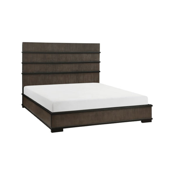 English Elm Queen Bedroom Set Oak Veneer Industrial Frame with LED Headboard and Two Nightstands B011S06822