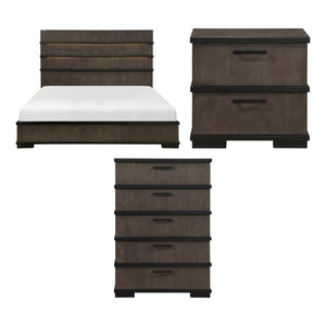 English Elm Queen Bed Nightstand and Chest Set Oak Veneer Industrial Two-Tone LED Bedroom B011S06823