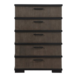 English Elm Queen Bed Nightstand and Chest Set Oak Veneer Industrial Two-Tone LED Bedroom B011S06823