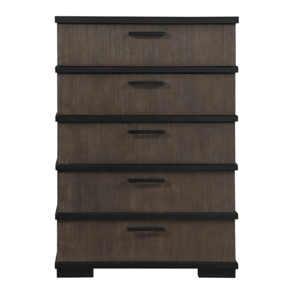 English Elm Queen Bed Nightstand and Chest Set Oak Veneer Industrial Two-Tone LED Bedroom B011S06823