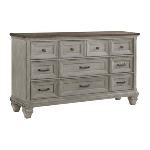 English Elm Night Stand Dresser Mirror and Chest Rustic Acacia Wood Bedroom Set with Antique Pewter B011S06825