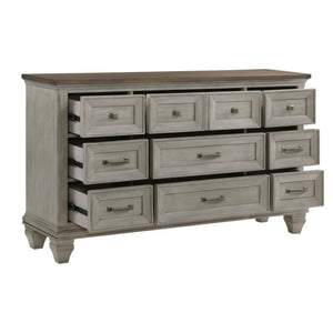 English Elm Night Stand Dresser Mirror and Chest Rustic Acacia Wood Bedroom Set with Antique Pewter B011S06825