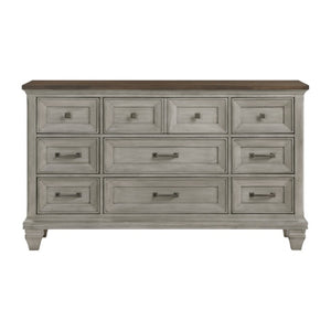 English Elm Night Stand Dresser Mirror and Chest Rustic Acacia Wood Bedroom Set with Antique Pewter B011S06825