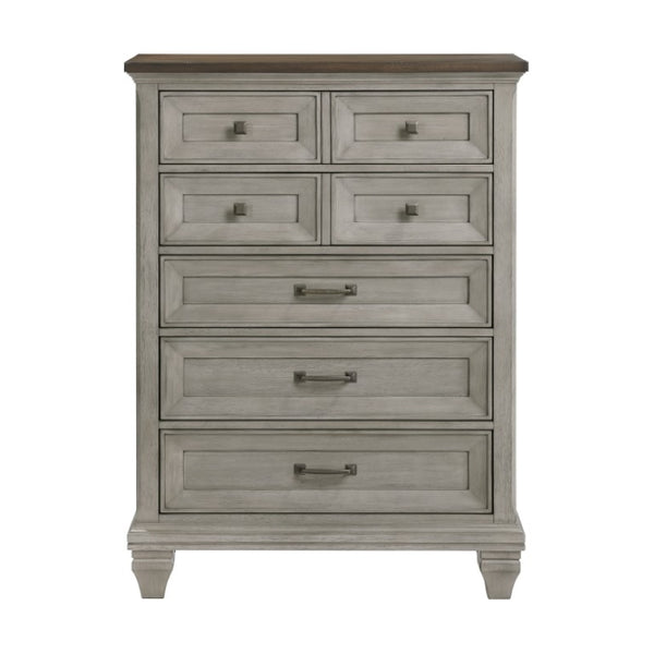 English Elm Night Stand Dresser Mirror and Chest Rustic Acacia Wood Bedroom Set with Antique Pewter B011S06825