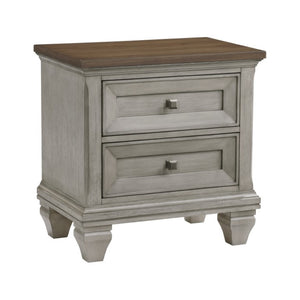 English Elm Night Stand Dresser Mirror and Chest Rustic Acacia Wood Bedroom Set with Antique Pewter B011S06825