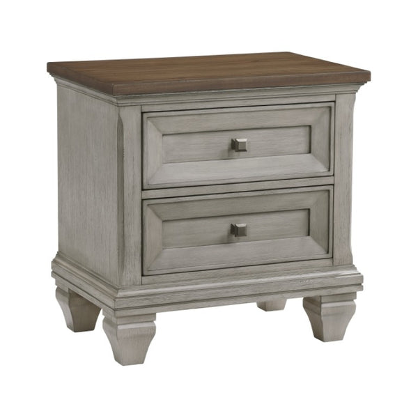 English Elm Night Stand Dresser Mirror and Chest Rustic Acacia Wood Bedroom Set with Antique Pewter B011S06825