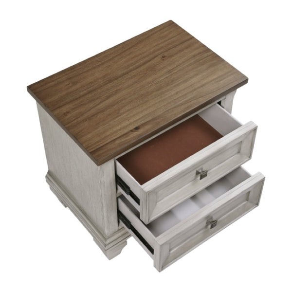 English Elm Night Stand Dresser Mirror and Chest Rustic Acacia Wood Bedroom Set with Antique Pewter B011S06825