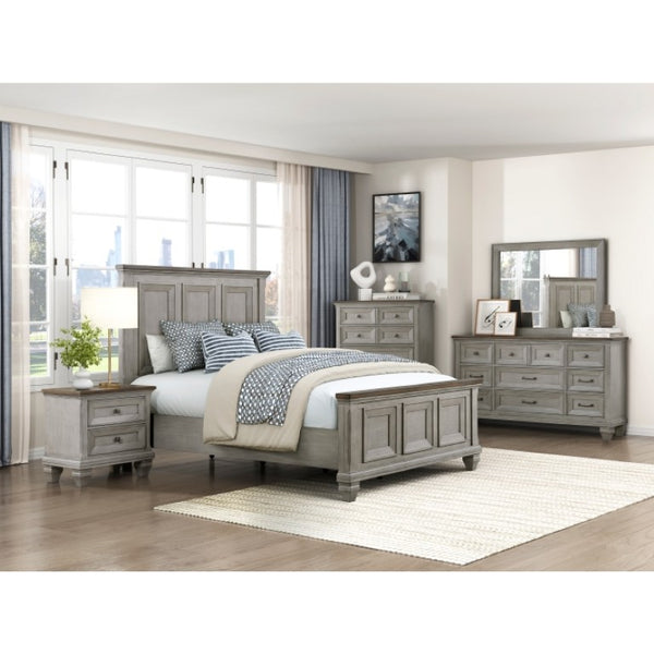 English Elm Night Stand Dresser Mirror and Chest Rustic Acacia Wood Bedroom Set with Antique Pewter B011S06825