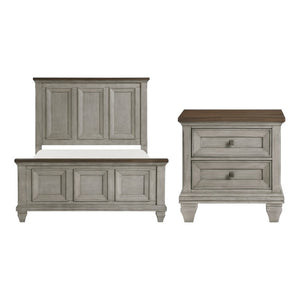 English Elm California King Acacia Wood Panel Bed Set with Nightstands in Rustic Farmhouse Style B011S06830
