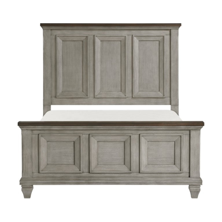 English Elm California King Acacia Wood Panel Bed Set with Nightstands in Rustic Farmhouse Style B011S06830