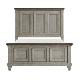 English Elm California King Acacia Wood Panel Bed Set with Nightstands in Rustic Farmhouse Style B011S06830