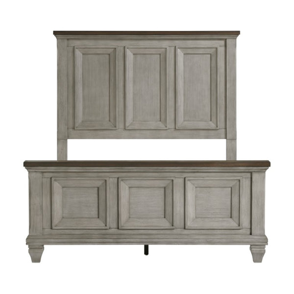 English Elm California King Acacia Wood Panel Bed Set with Nightstands in Rustic Farmhouse Style B011S06830
