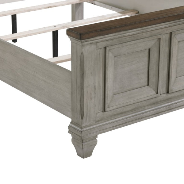 English Elm Queen Bed Nightstand and Chest Set Rustic Acacia Wood with Two-Tone Antique Finish B011S06834