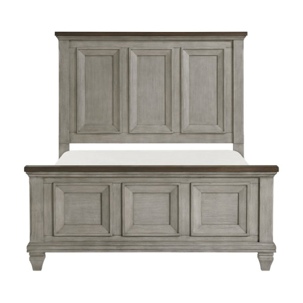 English Elm Queen Bed Nightstand and Chest Set Rustic Acacia Wood with Two-Tone Antique Finish B011S06834