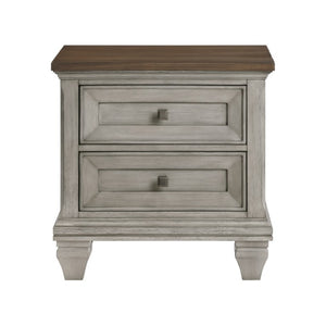 English Elm Queen Bed Nightstand and Chest Set Rustic Acacia Wood with Two-Tone Antique Finish B011S06834