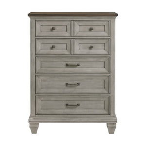 English Elm Queen Bed Nightstand and Chest Set Rustic Acacia Wood with Two-Tone Antique Finish B011S06834