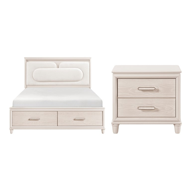 English Elm Eastern King Platform Bed Set with Chenille Headboard LED Lighting and USB Charging B011S06838