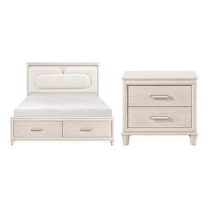 English Elm Eastern King Platform Bed Set with Chenille Headboard LED Lighting and USB Charging B011S06838