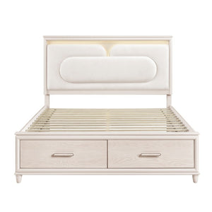 English Elm Eastern King Platform Bed Set with Chenille Headboard LED Lighting and USB Charging B011S06838