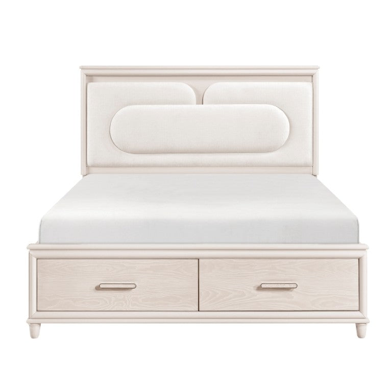 English Elm Eastern King Platform Bed Set with Chenille Headboard LED Lighting and USB Charging B011S06838