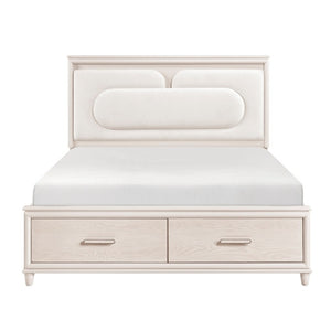 English Elm Eastern King Platform Bed Set with Chenille Headboard LED Lighting and USB Charging B011S06838
