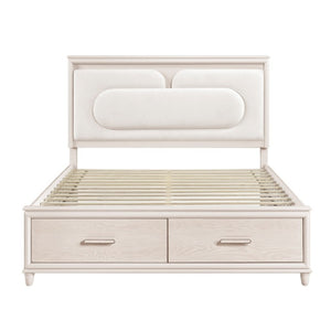 English Elm Eastern King Platform Bed Set with Chenille Headboard LED Lighting and USB Charging B011S06838
