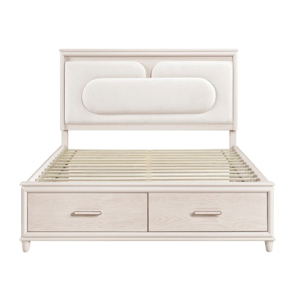 English Elm Eastern King Platform Bed Set with Chenille Headboard LED Lighting and USB Charging B011S06838