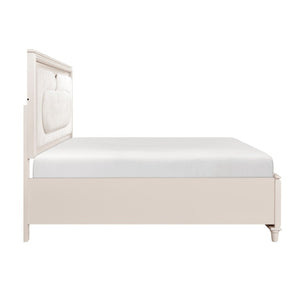 English Elm Eastern King Platform Bed Set with Chenille Headboard LED Lighting and USB Charging B011S06838