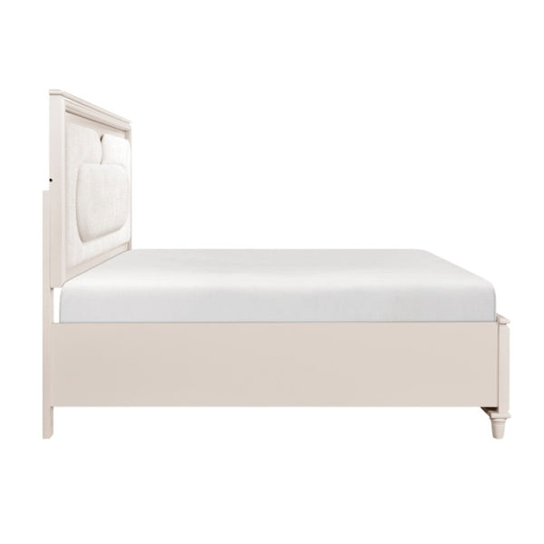 English Elm Eastern King Platform Bed Set with Chenille Headboard LED Lighting and USB Charging B011S06838