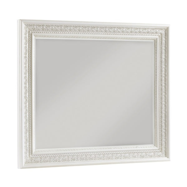 English Elm Night Stand Dresser Mirror Chest Classical Pearl White Bedroom Set with Carved Detail B011S06846