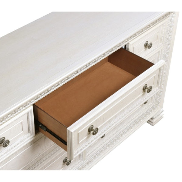English Elm Night Stand Dresser Mirror and Chest 5 Piece Set Pearl White Classical Carved Bedroom B011S06847