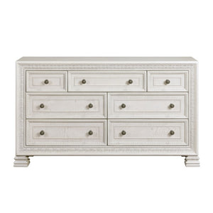 English Elm Night Stand Dresser Mirror and Chest 5 Piece Set Pearl White Classical Carved Bedroom B011S06847