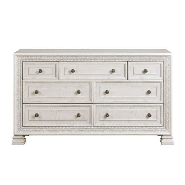 English Elm Night Stand Dresser Mirror and Chest 5 Piece Set Pearl White Classical Carved Bedroom B011S06847
