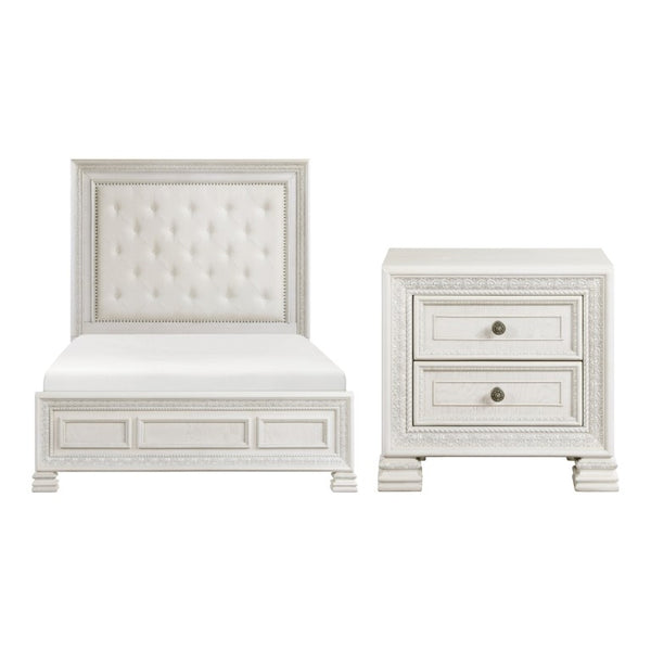English Elm California King Mansion Bedroom Set with Carved Detailing and Tufted Headboard B011S06852