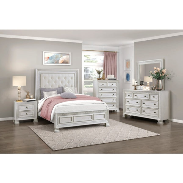 English Elm California King Mansion Bedroom Set with Carved Detailing and Tufted Headboard B011S06852