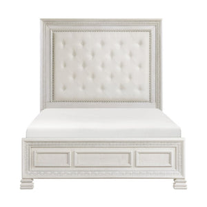 English Elm California King Mansion Bedroom Set with Carved Detailing and Tufted Headboard B011S06852