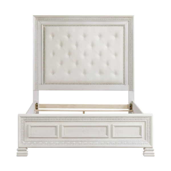 English Elm Queen Mansion Bed and Nightstand Set Pearl White Ash Veneer Classical Carved Frame B011S06854