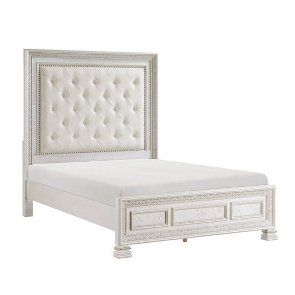 English Elm Queen Mansion Bed and Nightstand Set Pearl White Ash Veneer Classical Carved Frame B011S06854