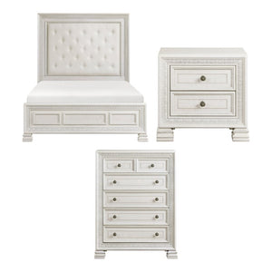 English Elm Queen Mansion Headboard Bedroom Set with Ornate Millwork and Pearl White Ash Veneer B011S06856