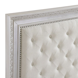English Elm Queen Mansion Headboard Bedroom Set with Ornate Millwork and Pearl White Ash Veneer B011S06856