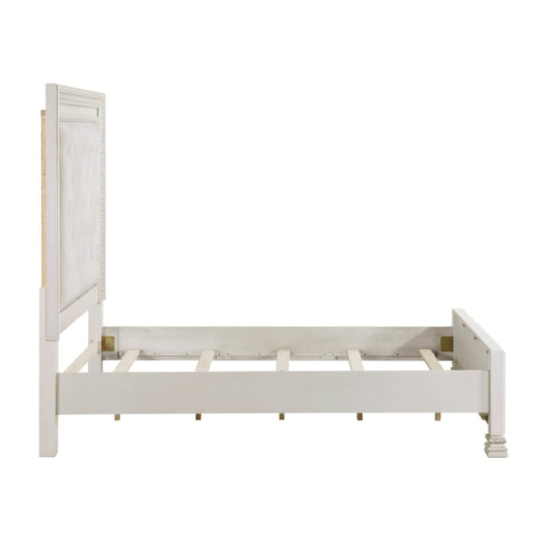 English Elm Queen Mansion Headboard Bedroom Set with Ornate Millwork and Pearl White Ash Veneer B011S06856