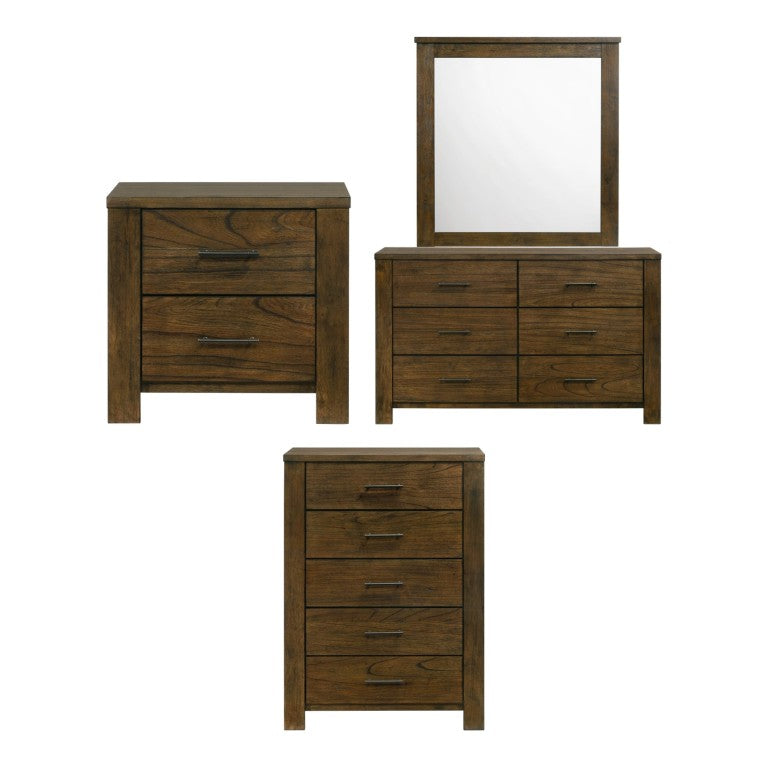 English Elm Night Stand Dresser Chest and Mirror Set Wire Brushed Oak Bedroom Furniture Collection B011S06857