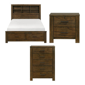 English Elm Queen Bed Nightstand and Chest Set Wire Brushed Oak Bookcase Headboard Storage B011S06867