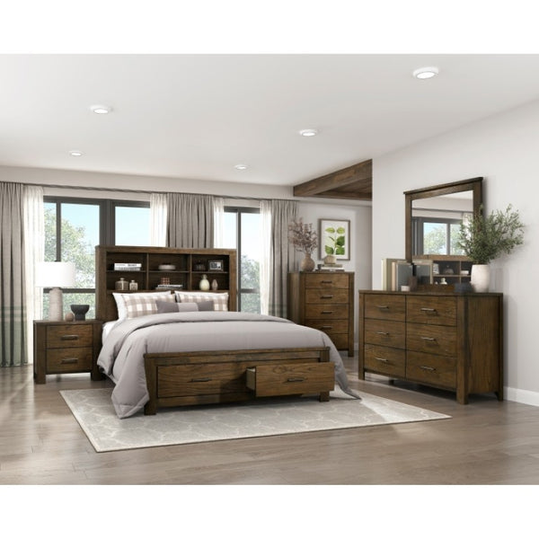 English Elm Queen Bed Nightstand and Chest Set Wire Brushed Oak Bookcase Headboard Storage B011S06867