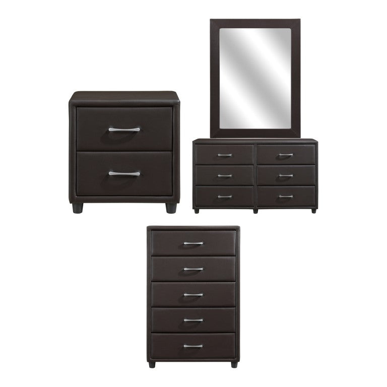 English Elm Night Stand Dresser Mirror Chest Bedroom Set Faux Leather Urban Storage Suite B011S06871
