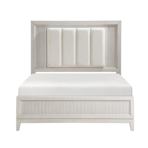 English Elm California King Bedroom Set with LED Headboard Reeded Wood and Antique White Finish B011S06924