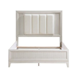 English Elm California King Bedroom Set with LED Headboard Reeded Wood and Antique White Finish B011S06924